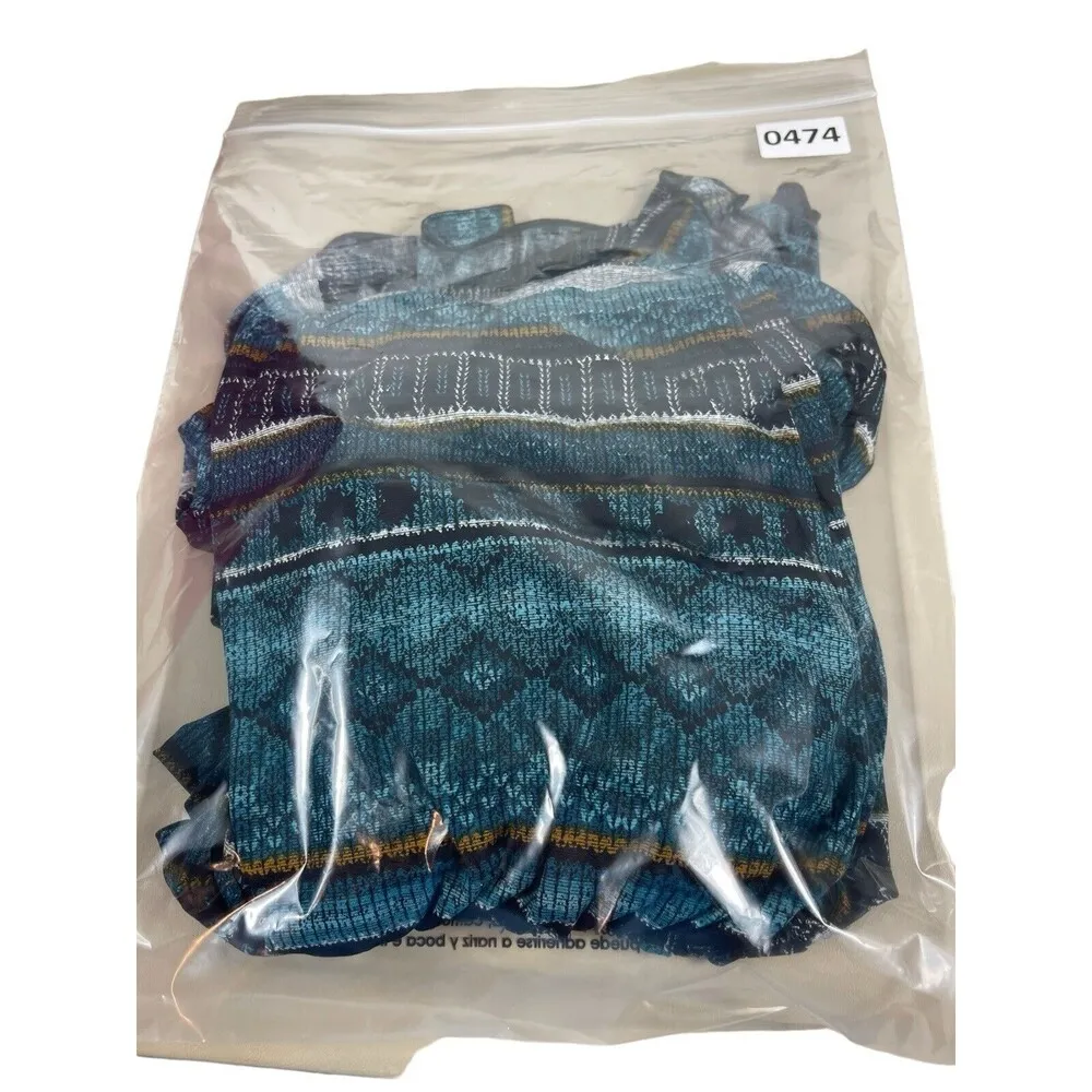 Teal One Shoulder Flamestitch Sleeveless Elastic Waist Scrunched Leg Jumpsuit L Size L - Image 11