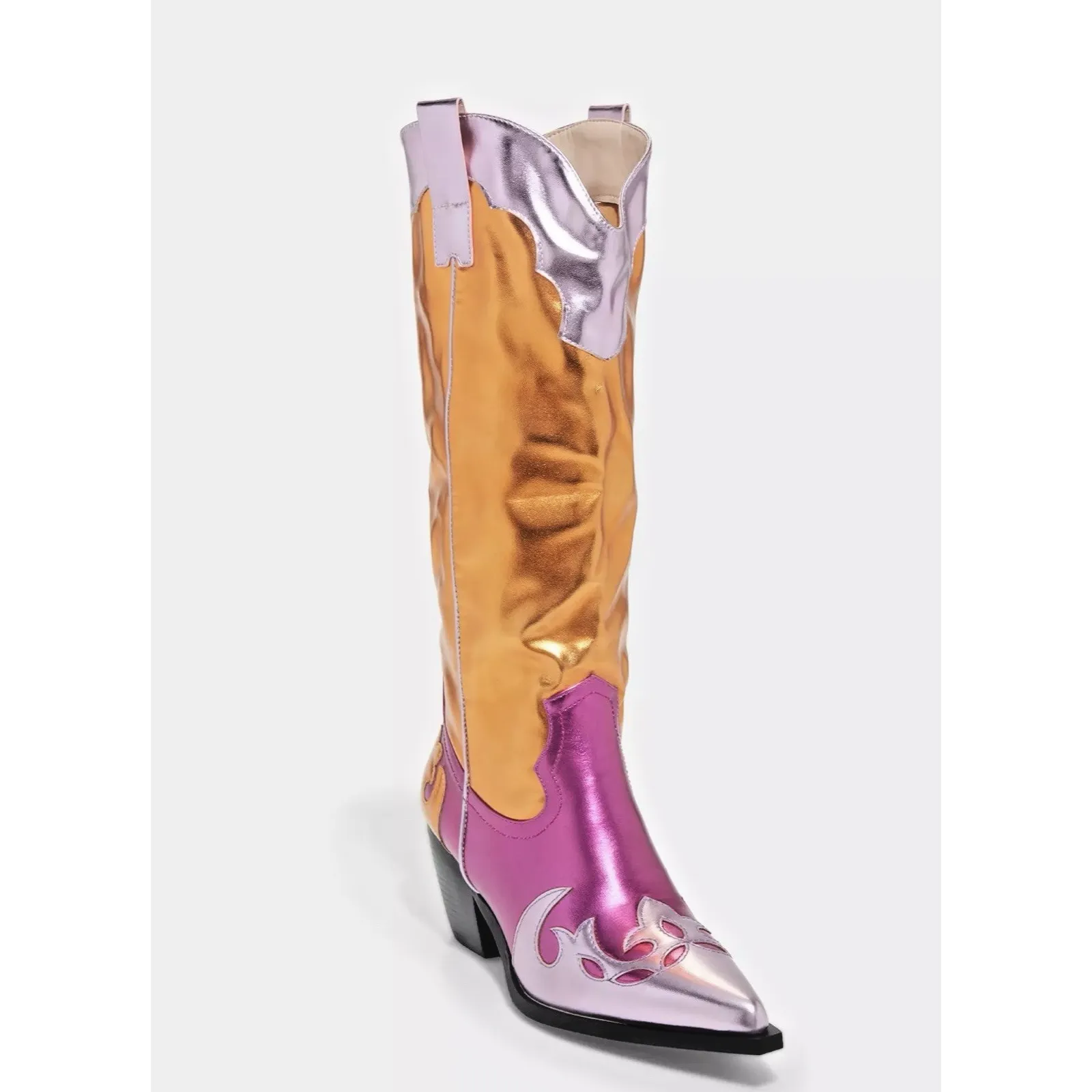 Azalea Wang Hendrix Western Cowboy Boot Knee High Pink/Orange Metallic Sz 9 Pink - Image 2