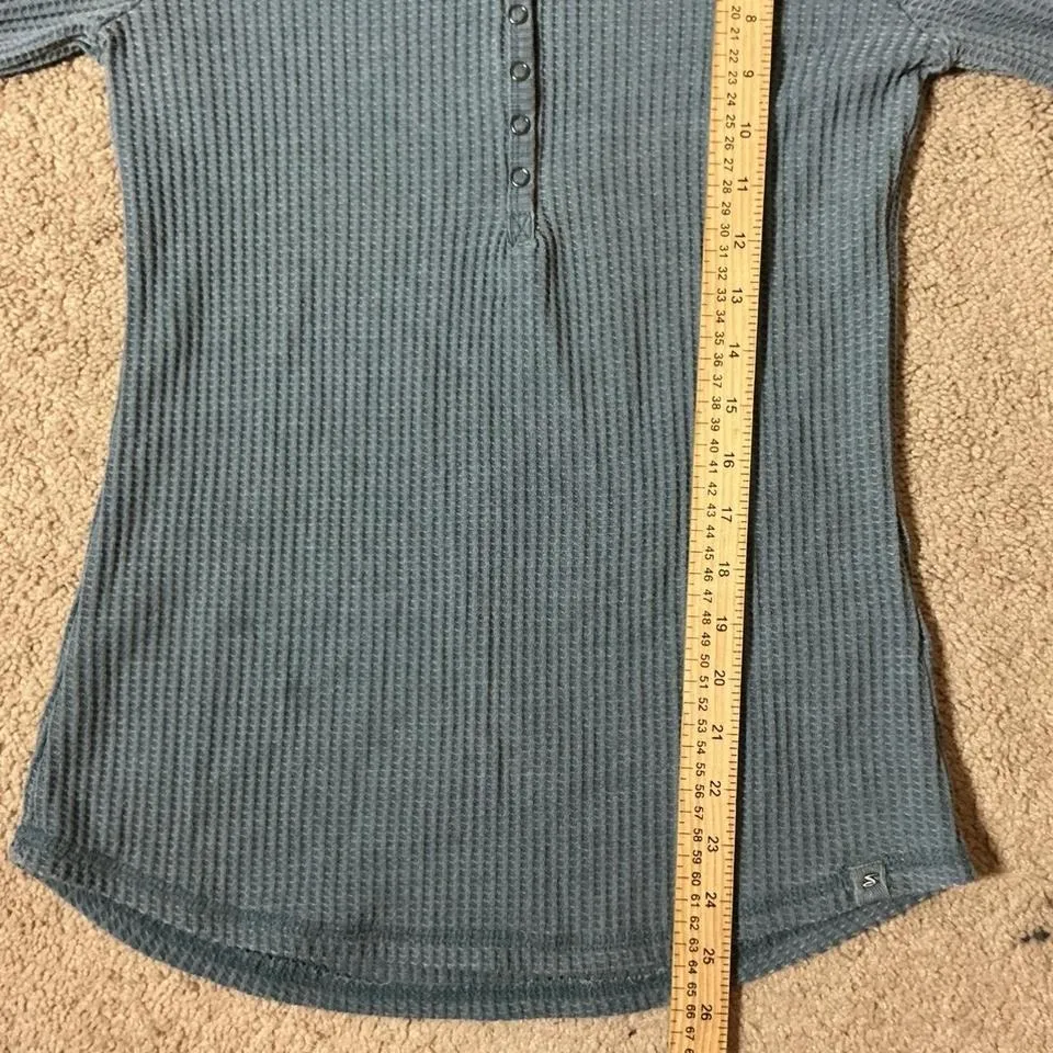 Seven Seven Waffle Knit Henley Long Sleeve Top Blue S - Image 4