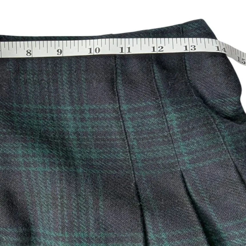 Vintage Limited 100% Wool Pleated Tartan Plaid Mini Skirt Y2K Navy Green - Image 5