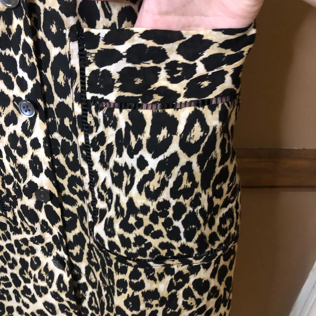 Tamara Mellon Silk Blend Button Front‎ Backless Halter Dress Leopard Print Black Size 8 - Image 5