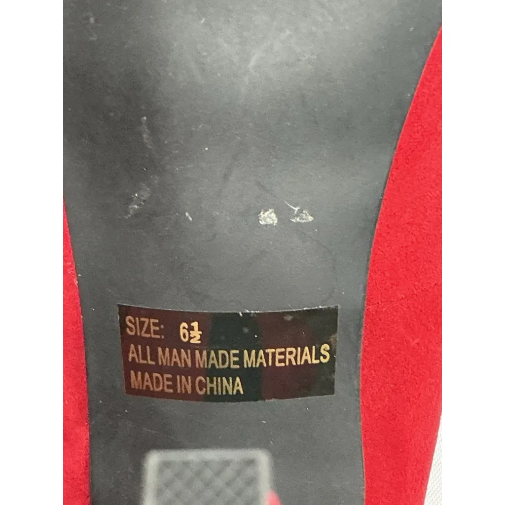 Womans Qupid Stiletto Pumps 6.5 Red Peep Toe - Image 8