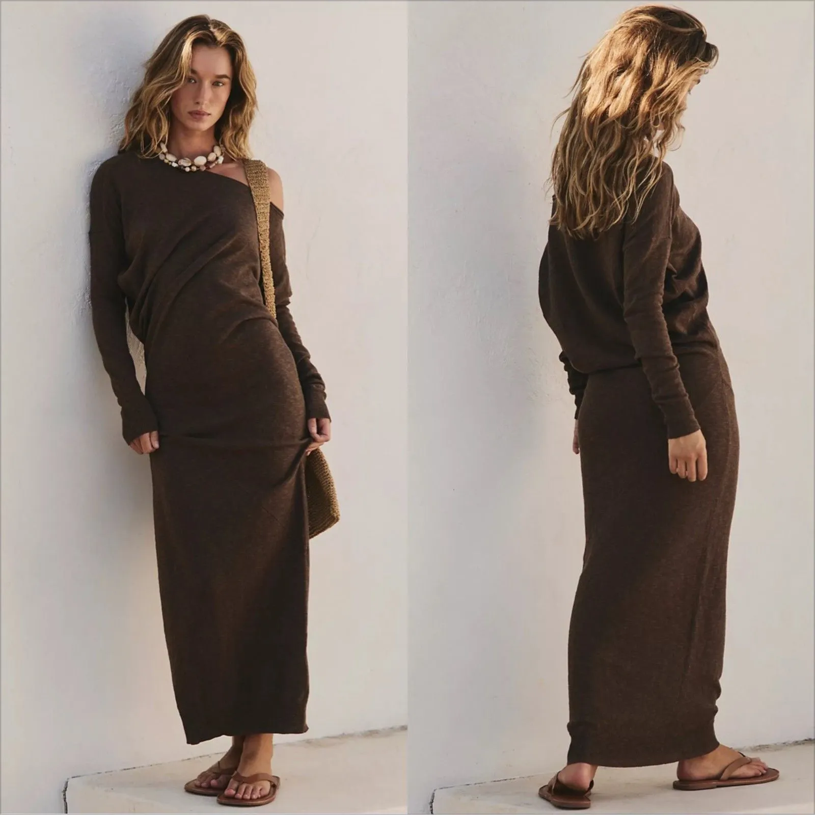 Free People Free-est Hollis Sweater Midi Dress Size Medium Carafe Cotton Linen - Image 2