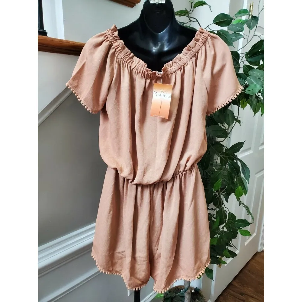 Boutique I Love Women's Pink Rayon Short Sleeve Boat Neck Pleated Romper Size S - Image 9