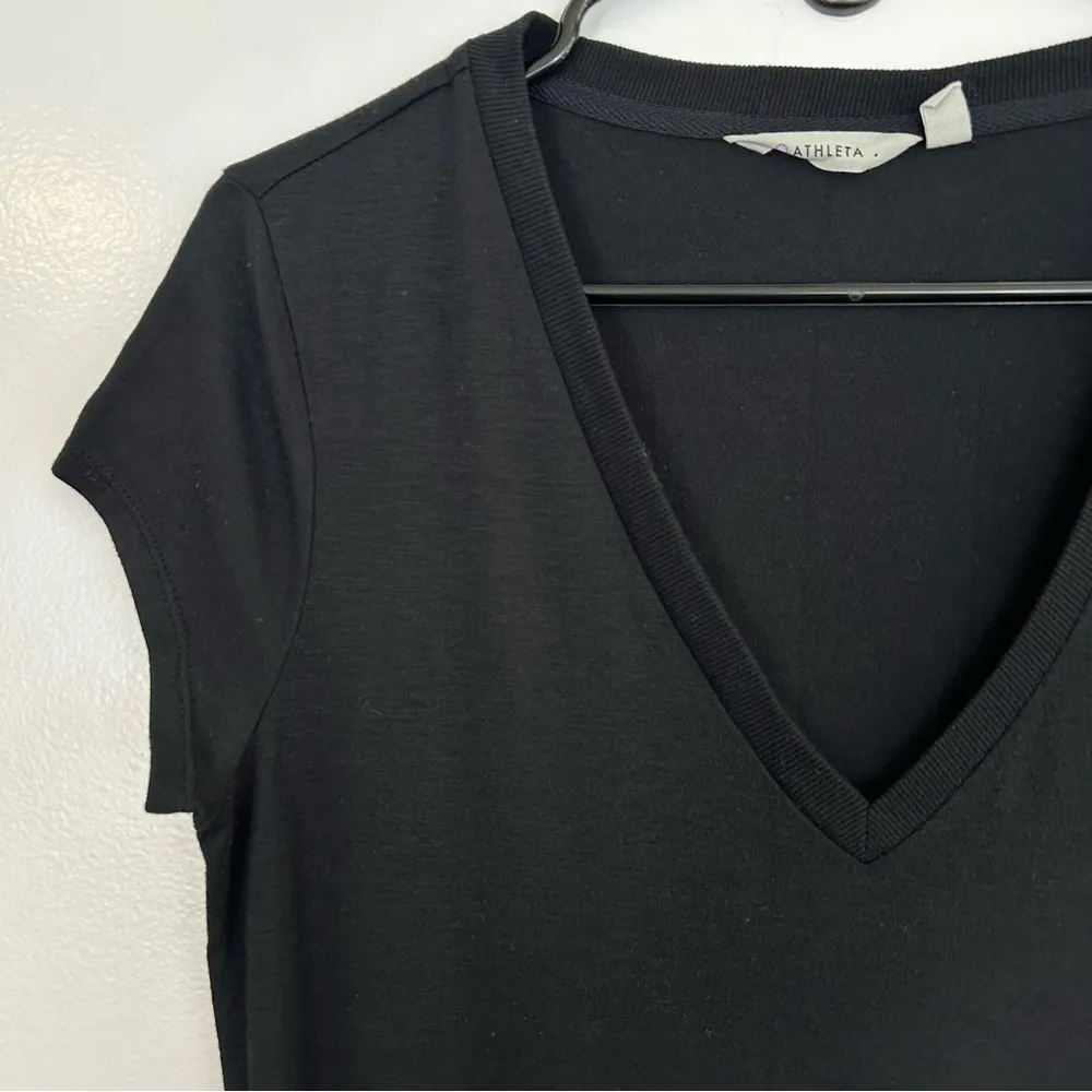 Athleta Topaga Black V-neck Short Sleeve Ruched Shirt Dress Size XS - Image 3