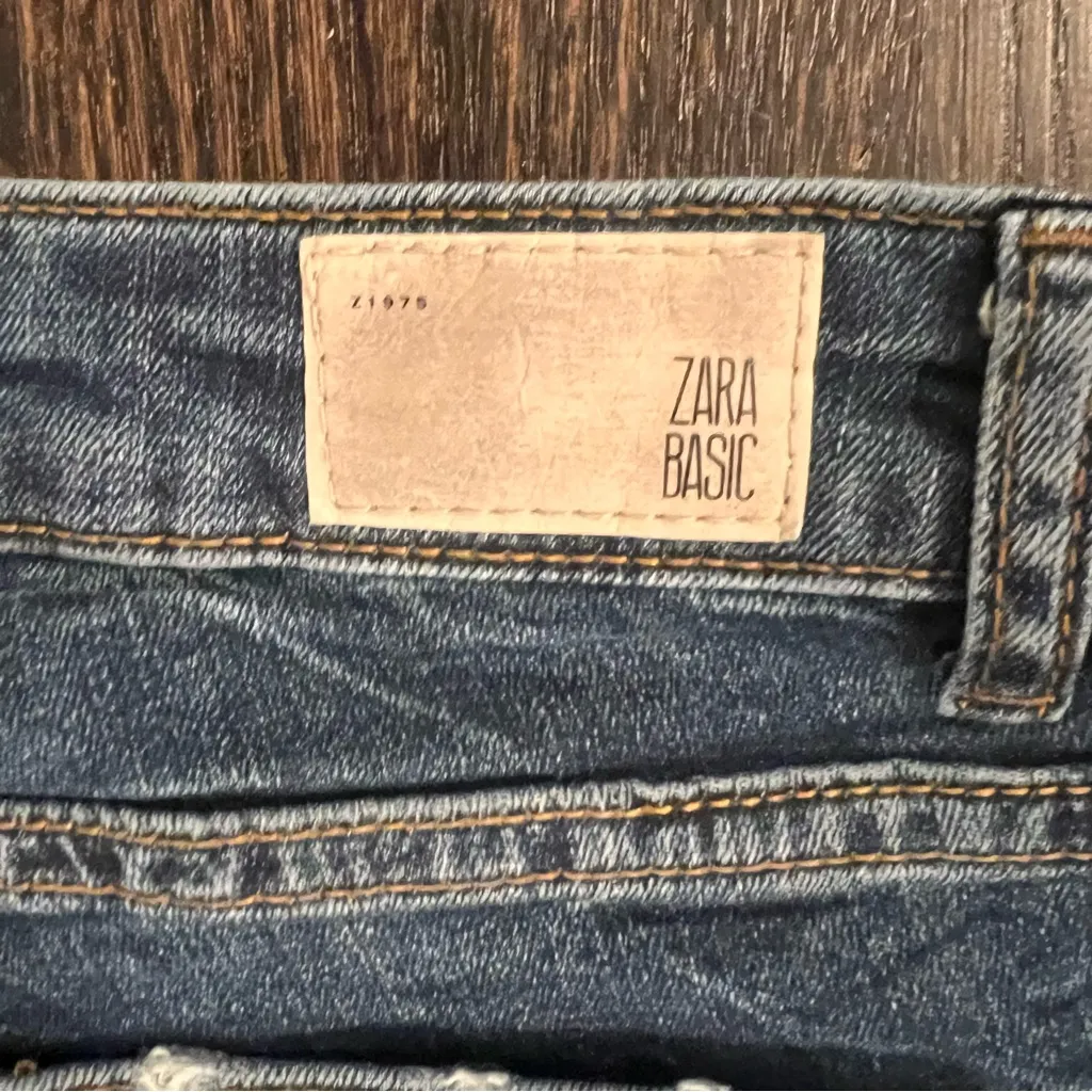 Zara Blue Straight Leg Jeans with Pearl Details Size 2 - Image 11