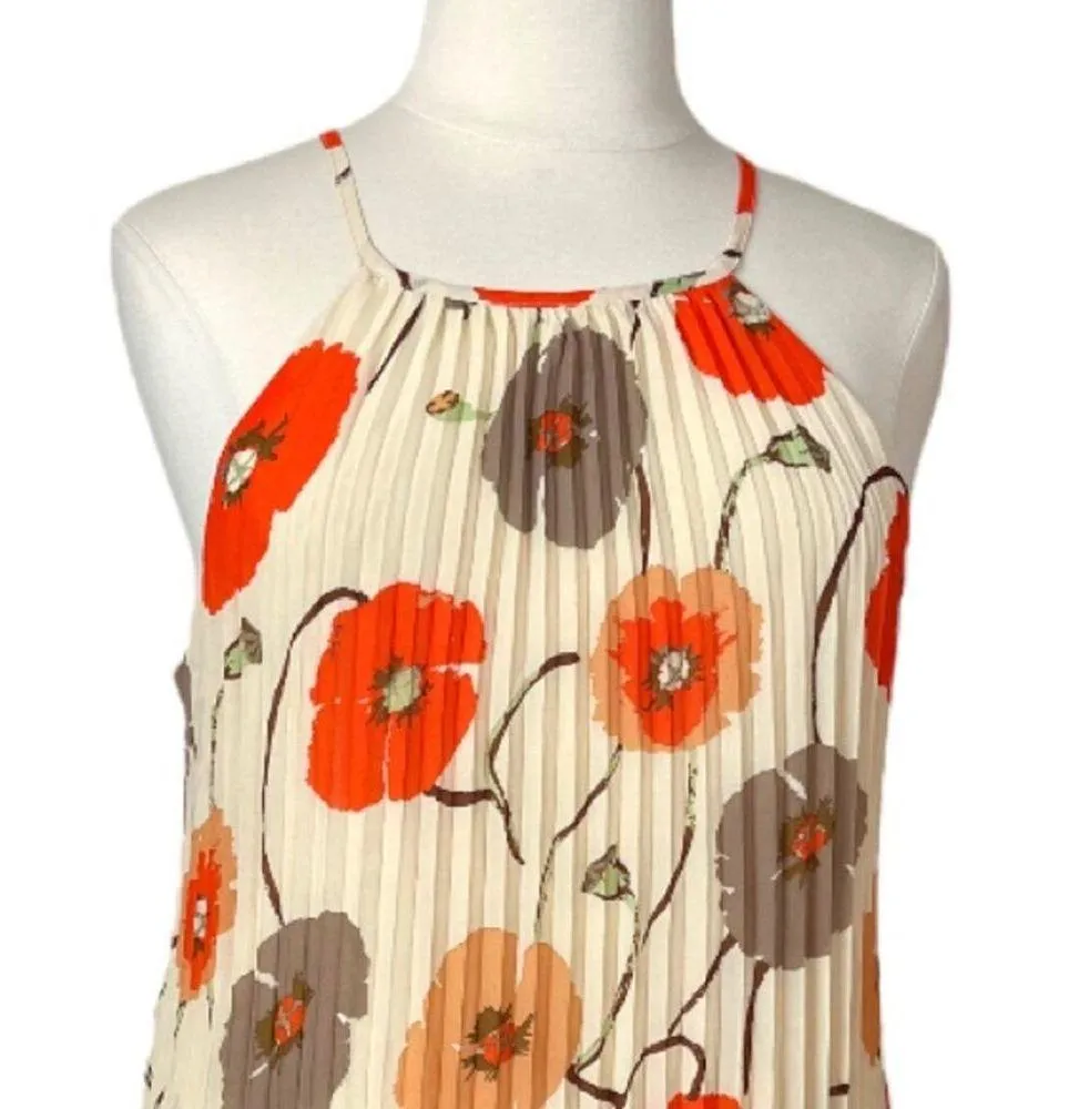 Ellames NEW Dress Pleated Shift Halter Neck Cream Orange Floral Women’s 2XL Plus Size 2X - Image 9