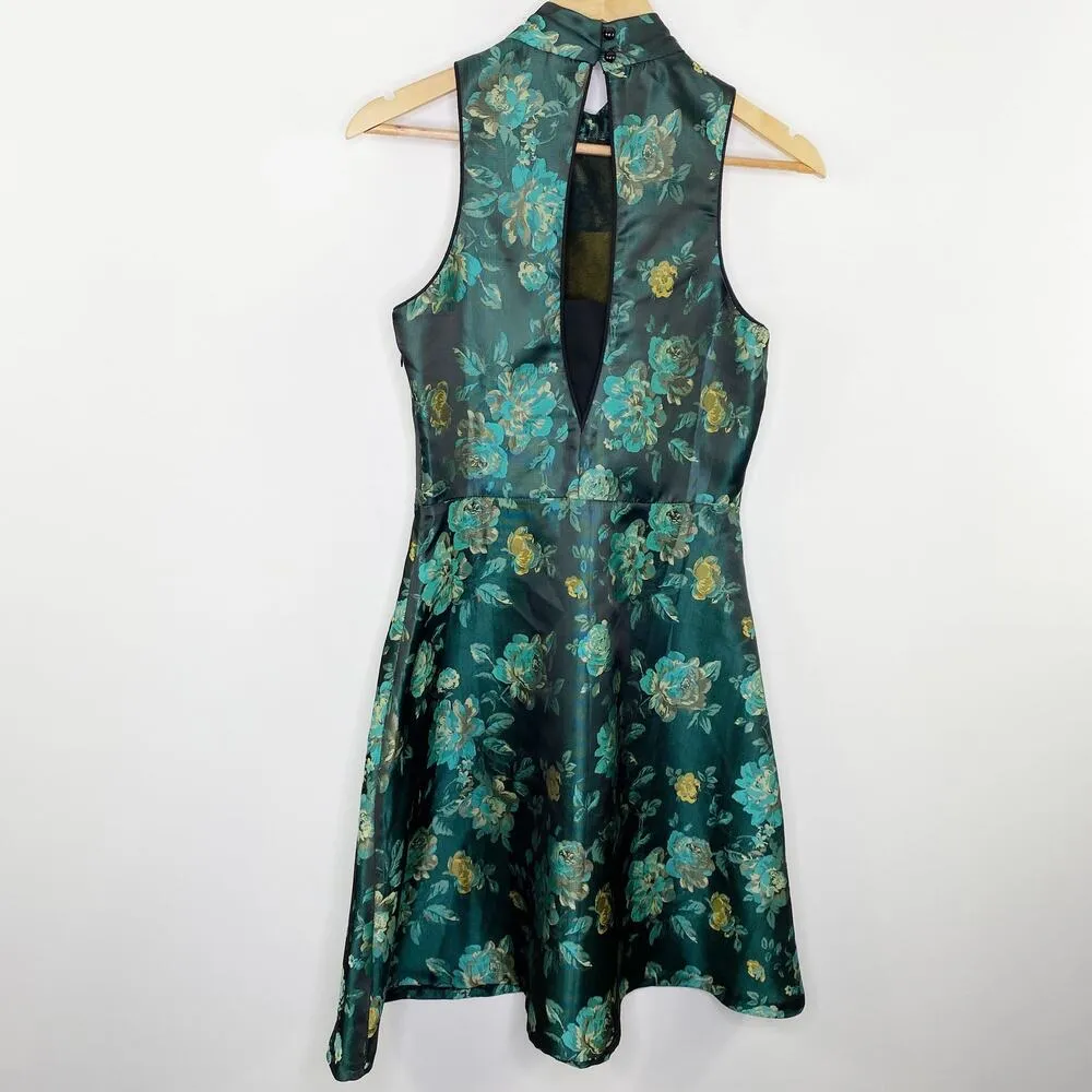 Kut from the Kloth Black Teal Floral Jacquard Mock Neck Mini Dress Womens Size 4 - Image 8