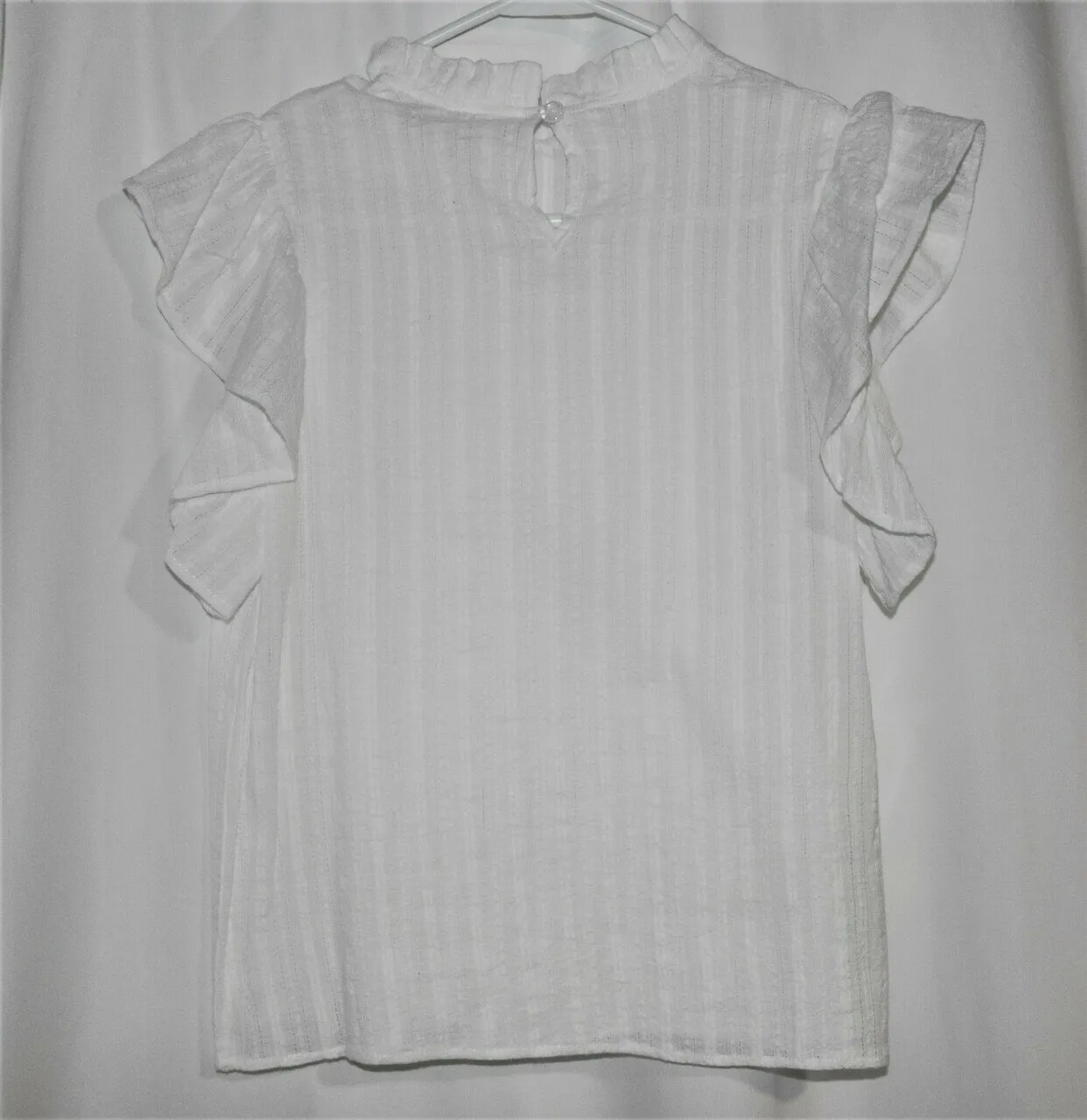 White Ruffle Blouse High Neck Flutter Sleeve Shirt Size XS petite - Image 5