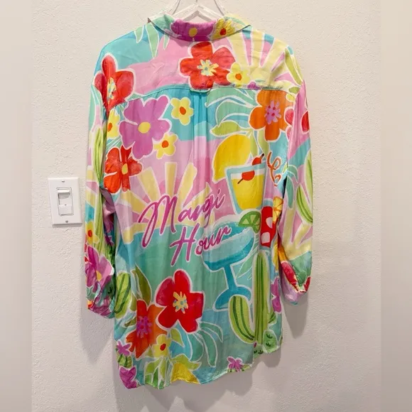 SPELL Margi Happy Hour Printed Button Front Tunic‎ Small Pink - Image 5