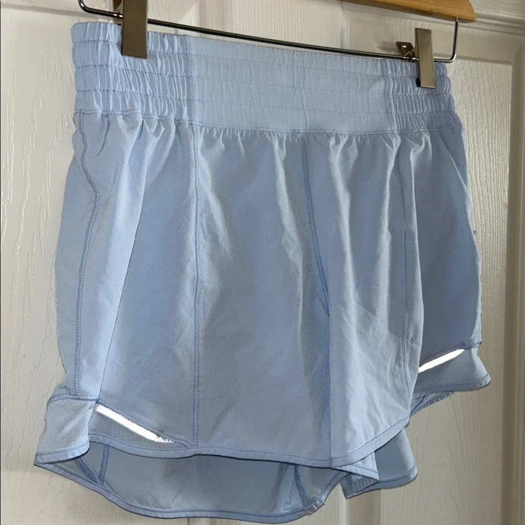 Lululemon Women Size 4 Hotty Hot Blue Linen Running Shorts w/Liner‎ Zip Pocket - Image 7