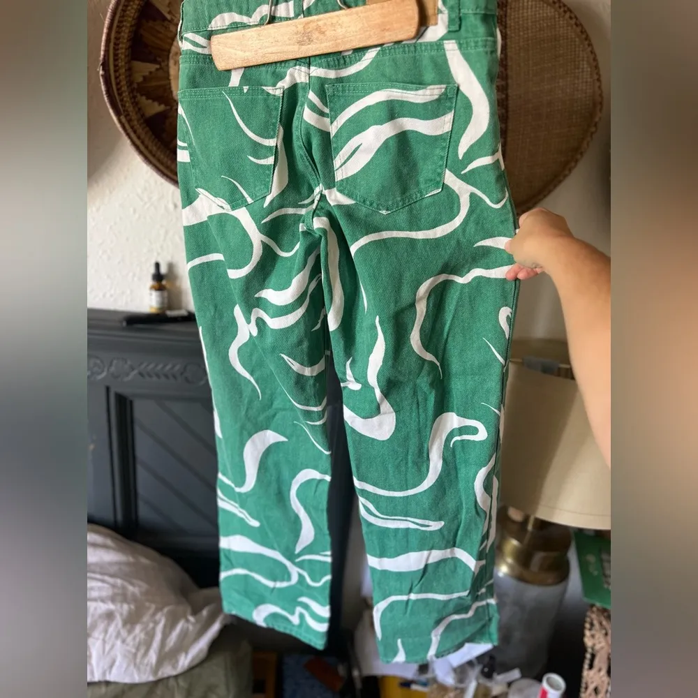 Cotton On Low Rise Green and White Swirl Straight Jeans sz4 - Image 9