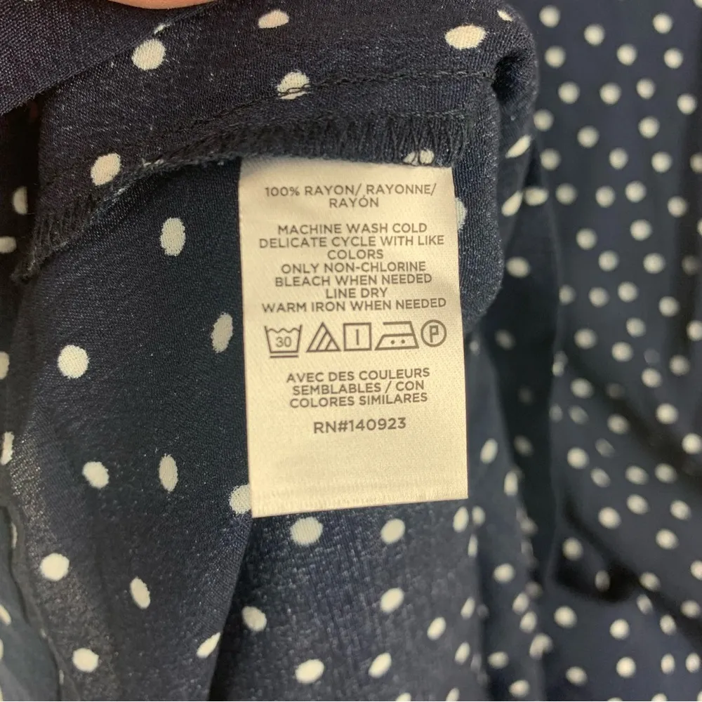 LOFT women's size 12 large outlet blue white Polka Dot Navy Dress ruffle sleeve - Image 5