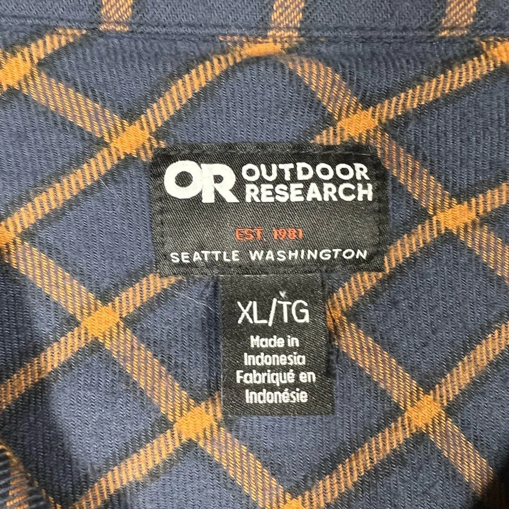 Outdoor Research Blue Orange Plaid Feedback Lightweight‎ Flannel Top Size XL - Image 3