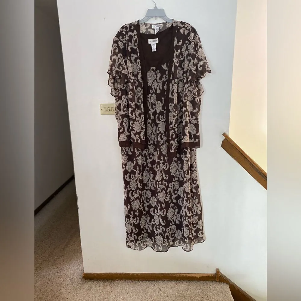 Plus Size brown 2 piece floral dress set size 34W - Image 5