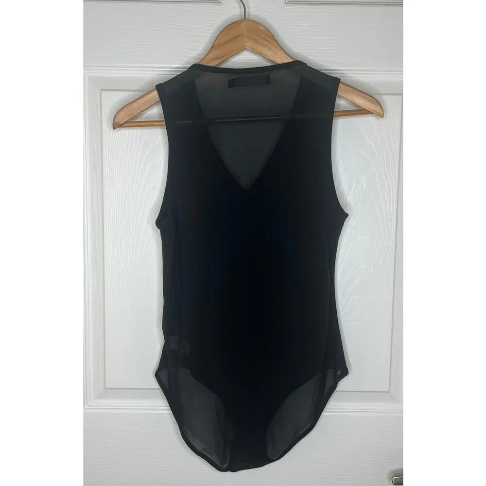 Glassons Women's Black V-Neck Sleek Bodysuit Semi-Sheer Night Out Size Medium - Image 6