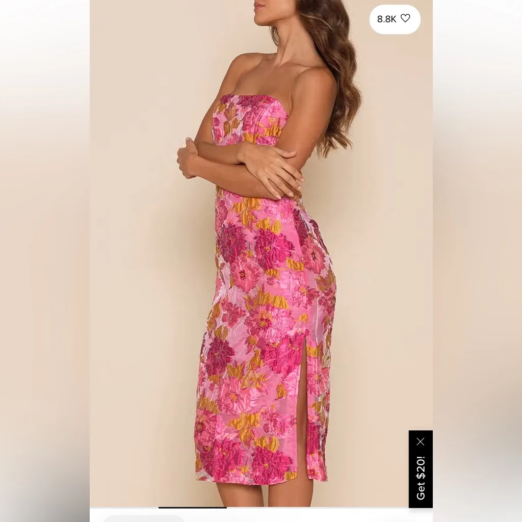 Lulu’s Jacquard Strapless Bustier Midi Dress corset slit floral lace embroidered - Image 8