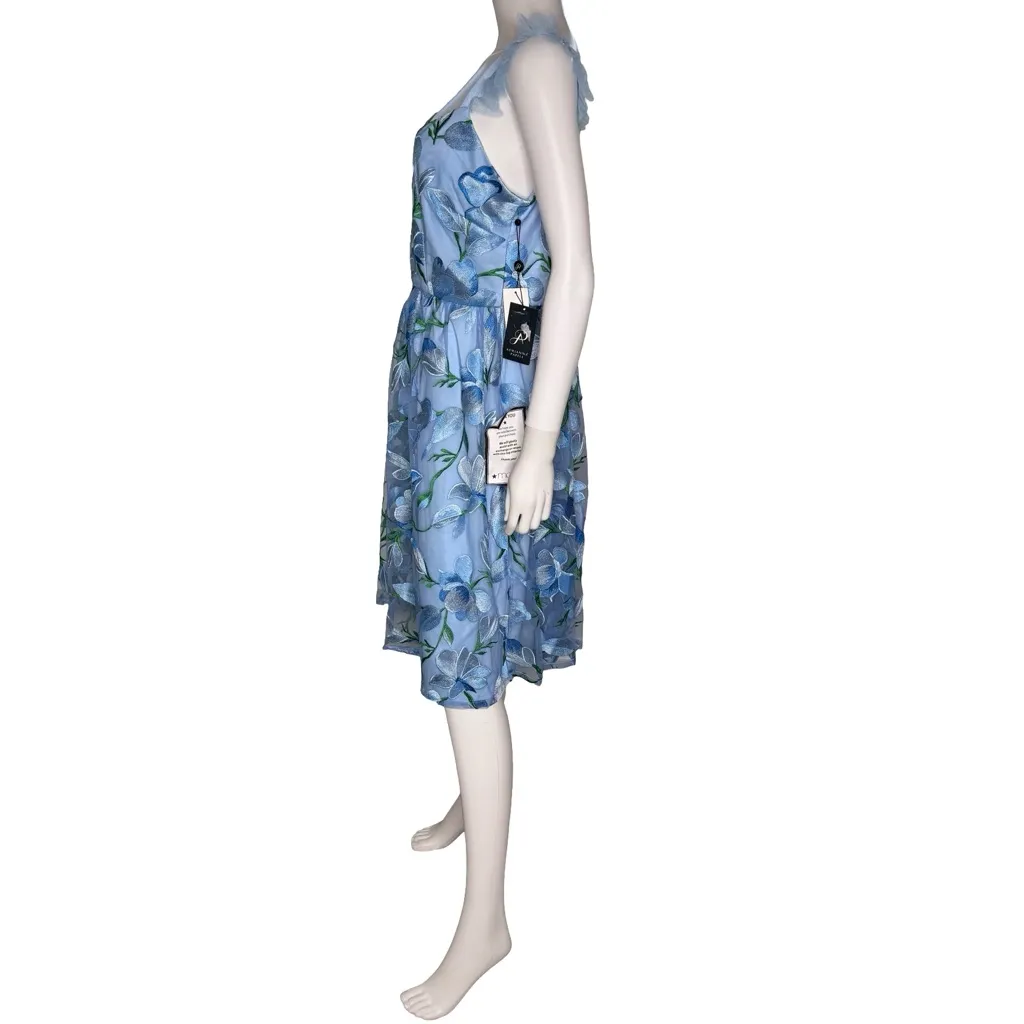 Adrianna Papell Women's Flutter-Sleeve Embroidered Dress Blue Multi Sz 8 - Image 4