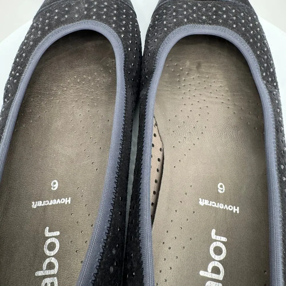 Gabor Hovercraft shoes 8.5 ballet flats perforated suede leather slip on comfort Black - Image 7