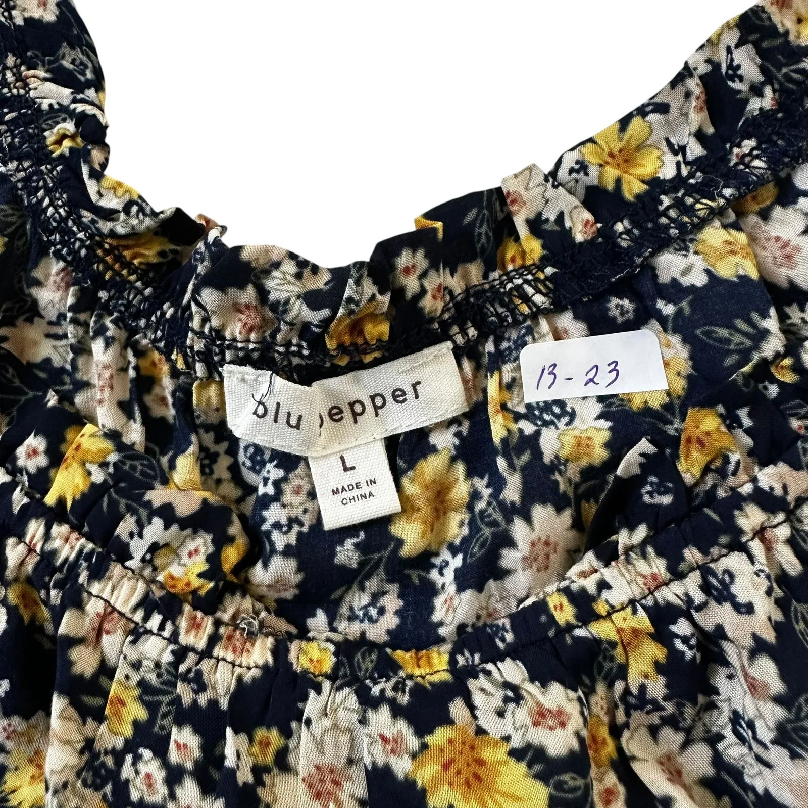 Blu Pepper Blue/Yellow Floral Top Women's Blouse Size Large | 13-23 - Image 4
