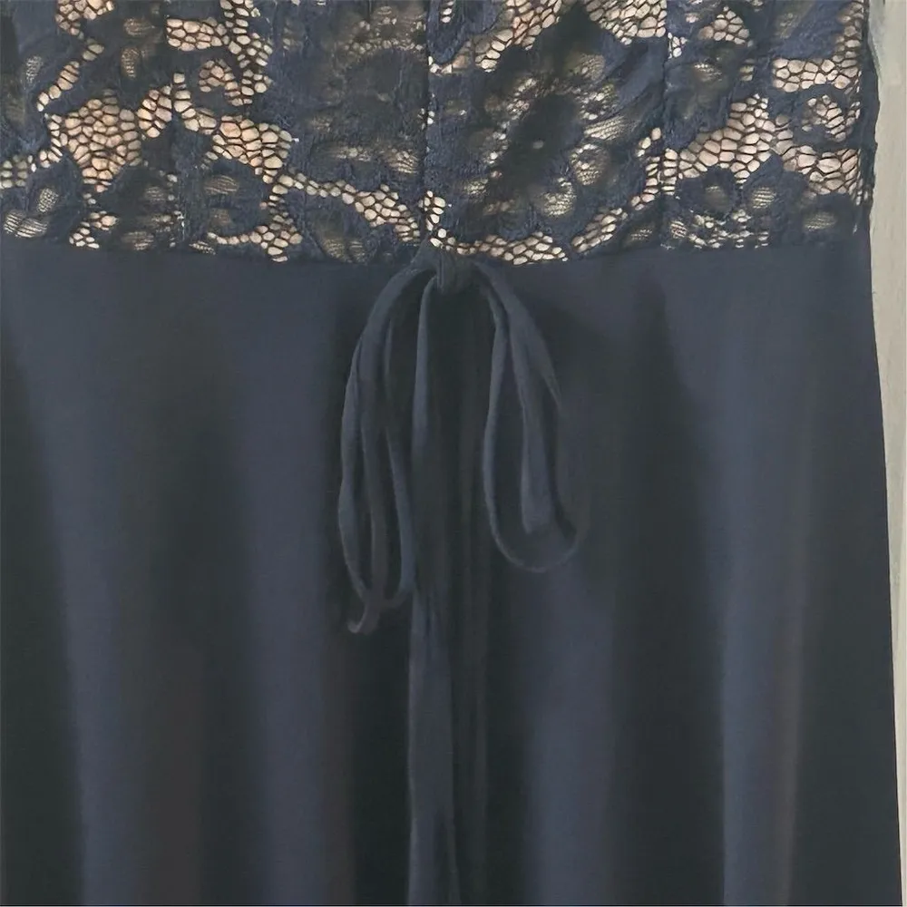 Roz & Ali Women's Navy and Cream Sleeveless Lace Bodice A-Line Dress Size 8 - Image 6