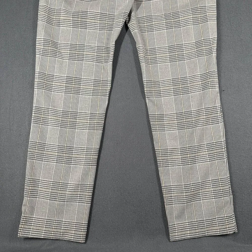 H&M Womens M Gray Plaid Slim Fit Pull On Elastic Drawstring Career Pants - Image 11