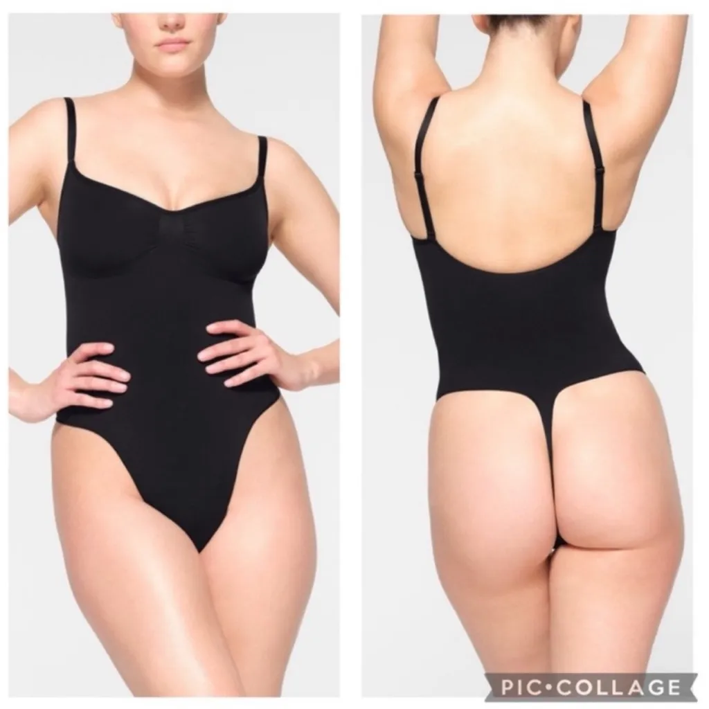 Skims Seamless Sculpt Thong Bodysuit Black Onyx XS - Image 2