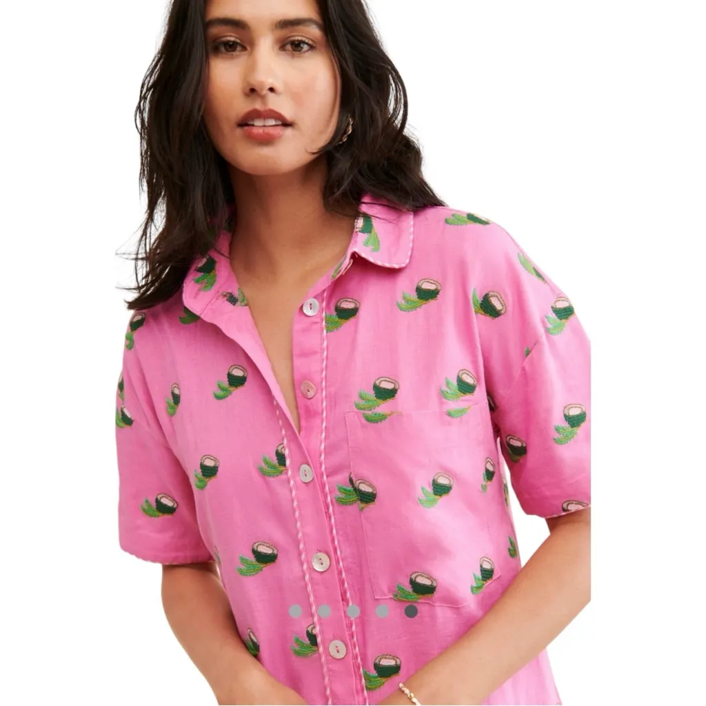 Farm Rio Cross Stitch Coconut Embroidered Pink Playsuit Romper Size‎ Medium $255 - Image 2