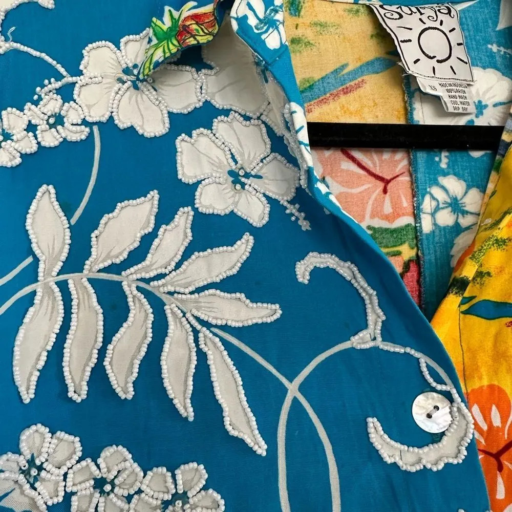 Surya Vintage Blue Patterned Hawaiian Beaded Two Piece Set Size XS - Image 10