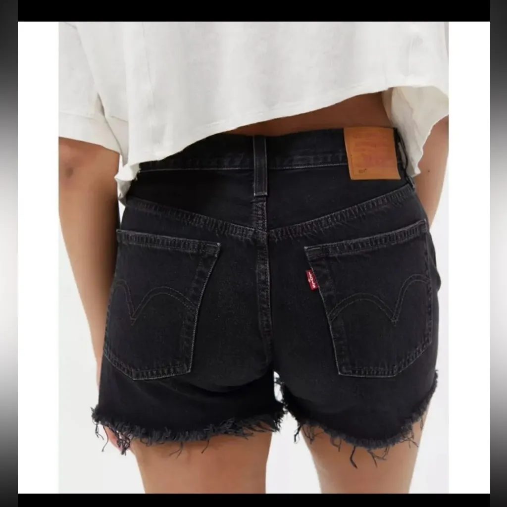 Levi’s High Rise Ribcage Black Denim Shorts - Image 2