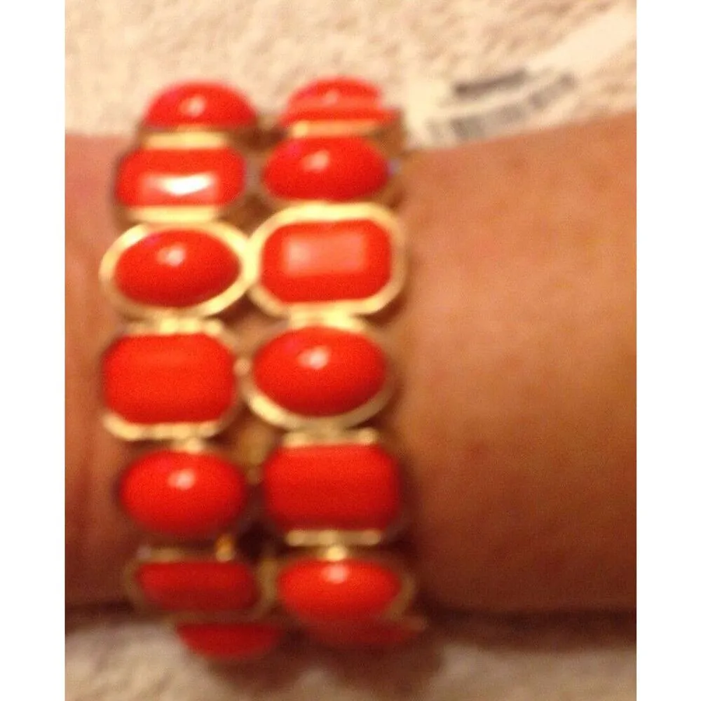 Cache Bracelet Stretch Adjustable Cuff Orange Coral 1 1/4" Wide Event NWT $44 - Image 2