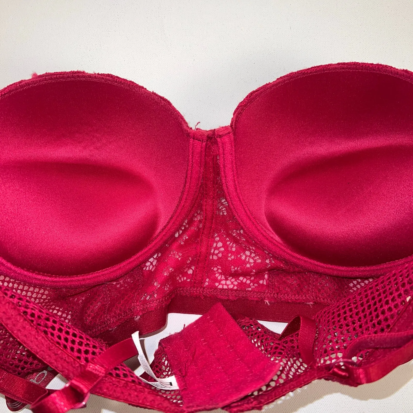 Bebe Wide Lace Mesh Band Padded Push Up Bra Berry Red Size 38C - Image 3