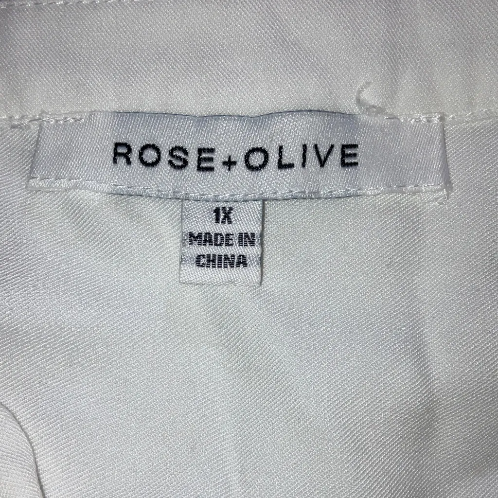 Rose + Olive Women's White Button-Up Top Basic Rayon, 1X - Image 4