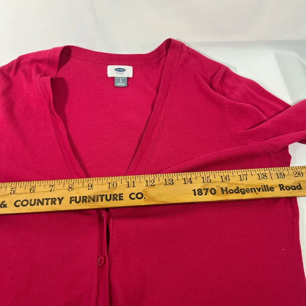 OLD‎ NAVY V NECK LONG SLEEVE CARDIGAN 100% COTTON BUTTON UP SZ L FUCHSIA PREOWN - Image 3