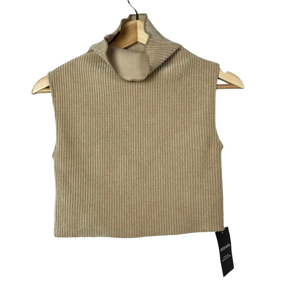 Storets Veronica Beige Ribbed Turtleneck Cropped Tank Top S/M - Image 14