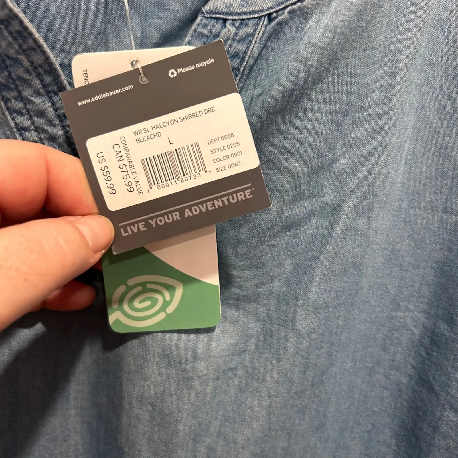 NWT Eddie Bauer Chambray Lyocell Cotton Womens Tank Denim Dress Blue Pockets L - Image 6