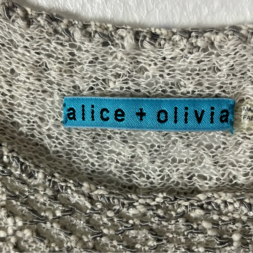 ALICE + OLIVIA Metallic Linen Blend Open Knit Sheer Holiday Party Top Size Small - Image 3