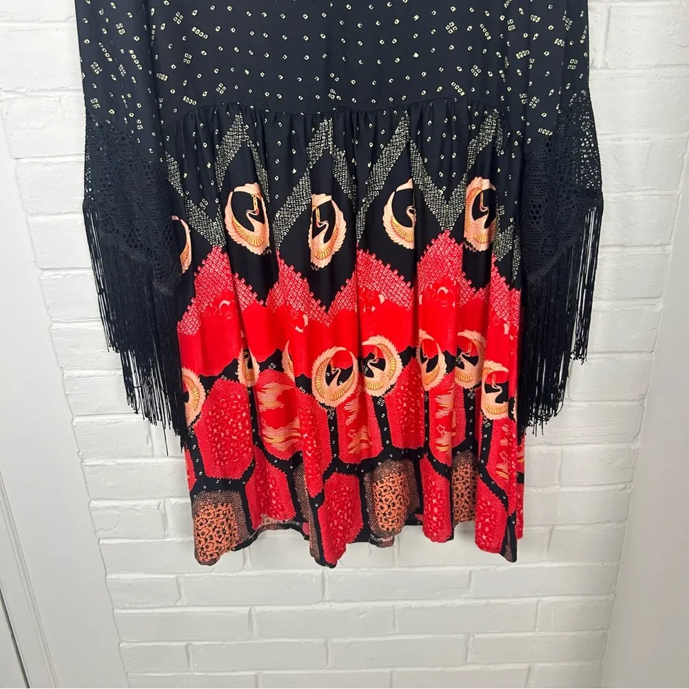 MINKPINK Dancing Crane Fringe Sleeve Boho Babydoll Dress Size S - Image 5