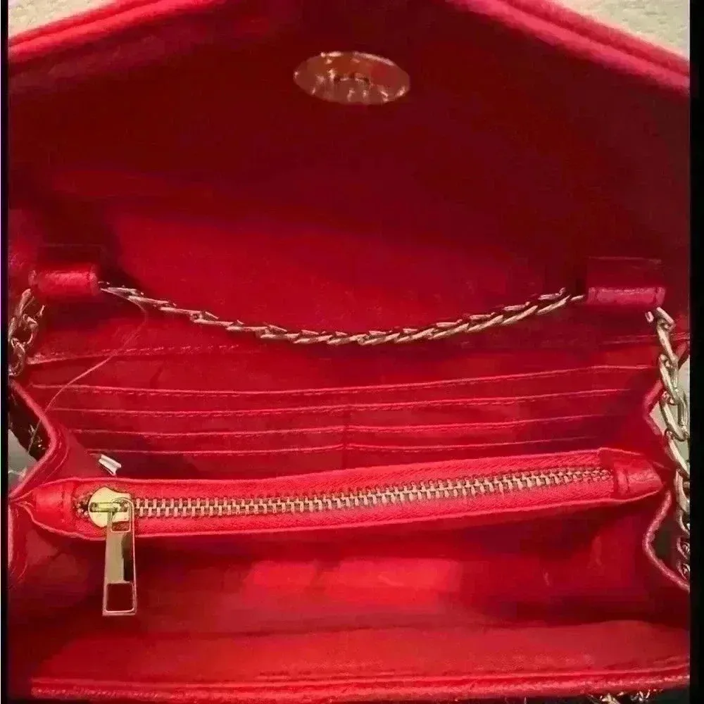 Francesca’s NWT Red Quilted Chevron Gold Chain Link Handbag - Image 5