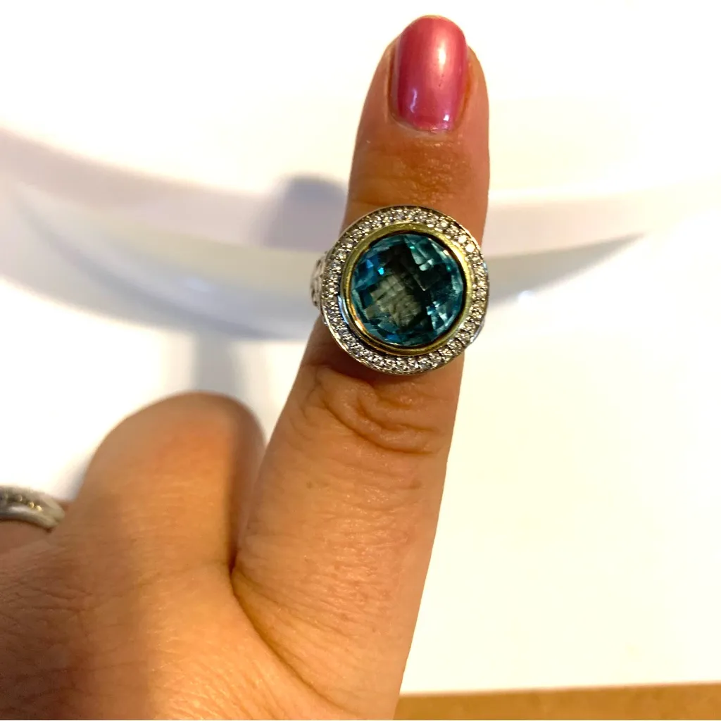 CHARLES KRYPELL STERLING SILVER & 18K GOLD TOPAZ & DIAMOND COCKTAIL RING (5.75) Blue - Image 11