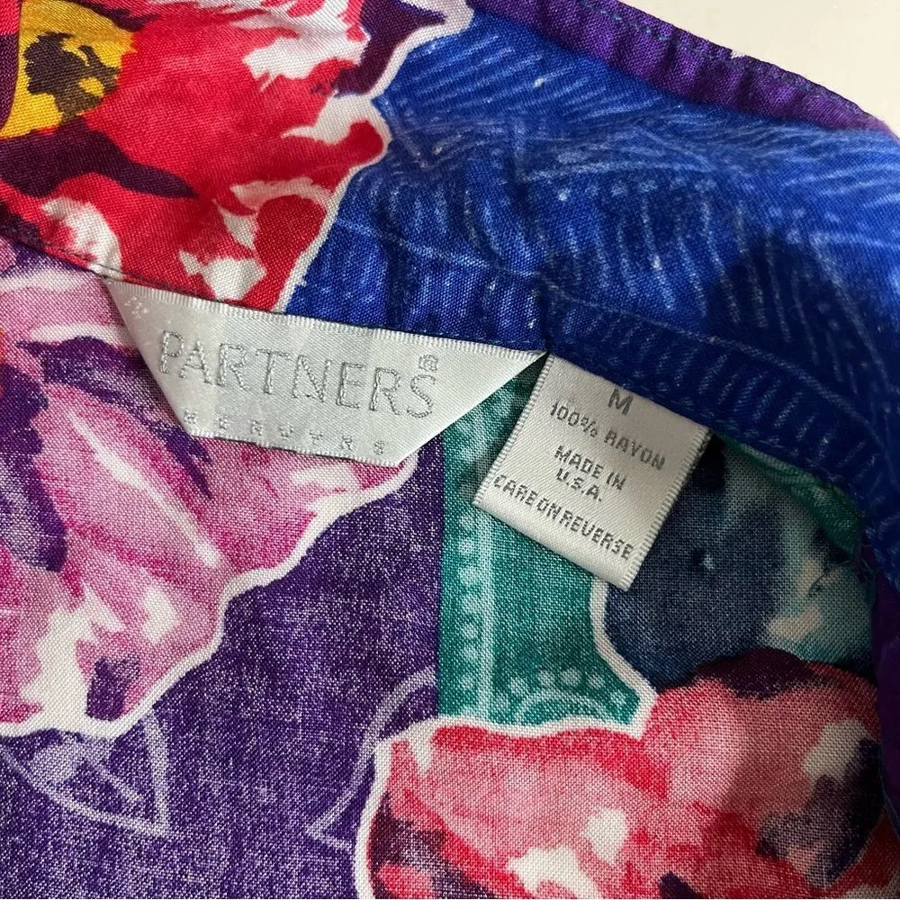 VINTAGE Partners By Mervyns Floral Button Up Rayon Shirt 80s 90s Size Medium USA - Image 6