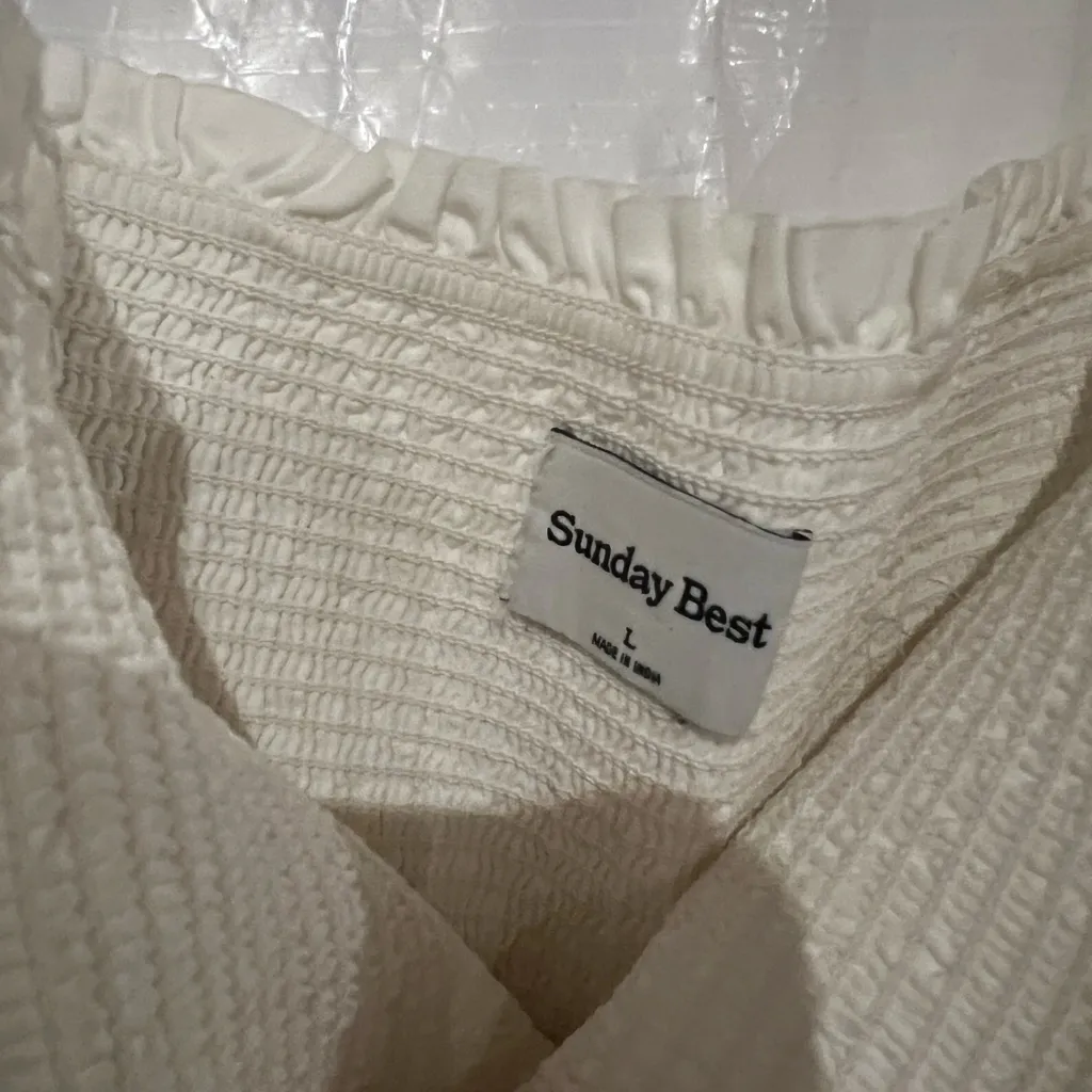 Aritzia Sunday Best White Hadley Puff Sleeve Babydoll Dress Size Large $88 - Image 4