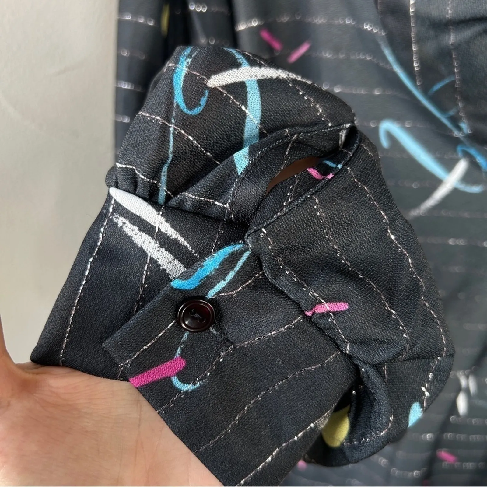 LEWMAR CREATIONS Vintage Top Size XL Deadstock Abstract Metallic Striped Cowl Black - Image 3