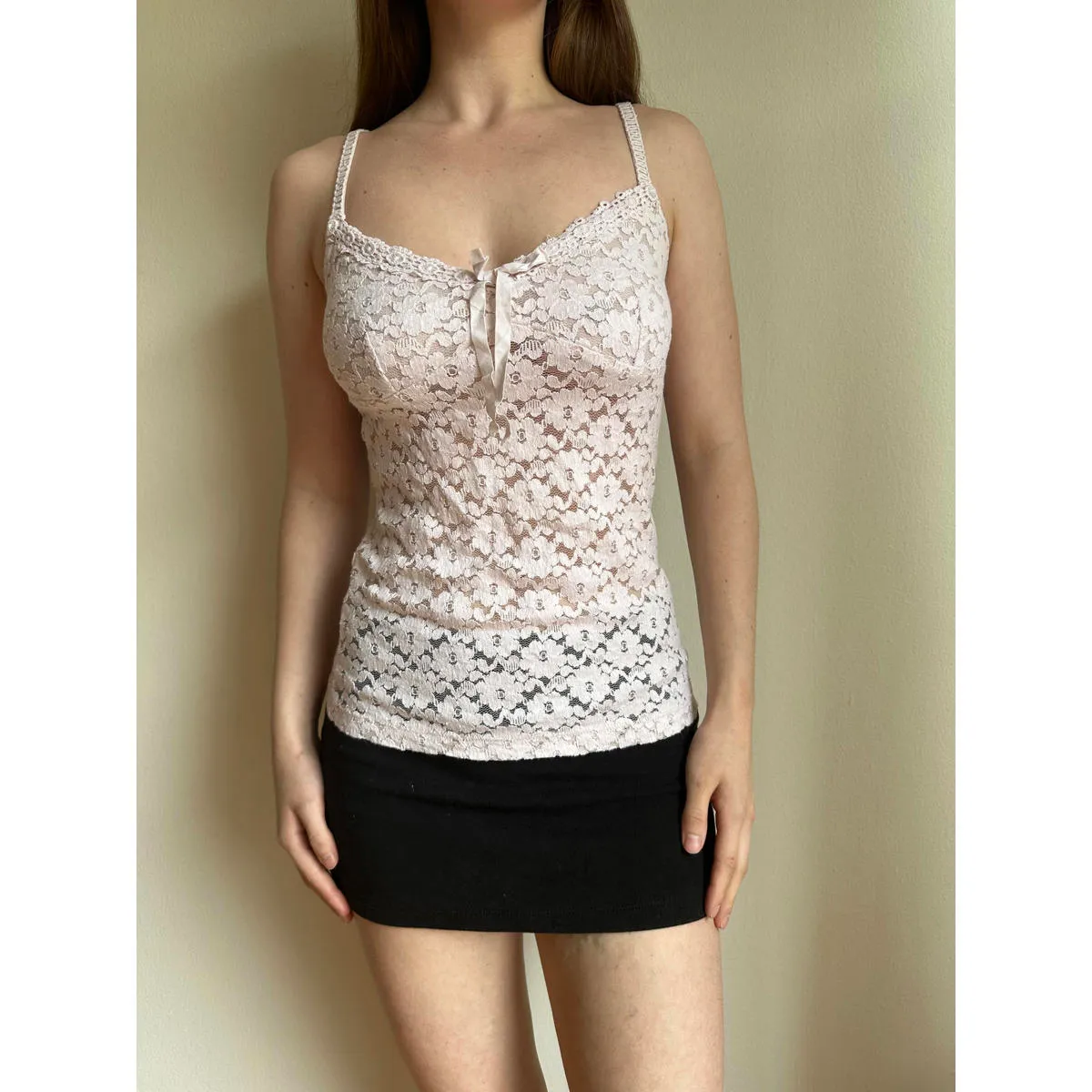 Mango Y2k Bow‎ Lace Cami Baby Pink - Image 3