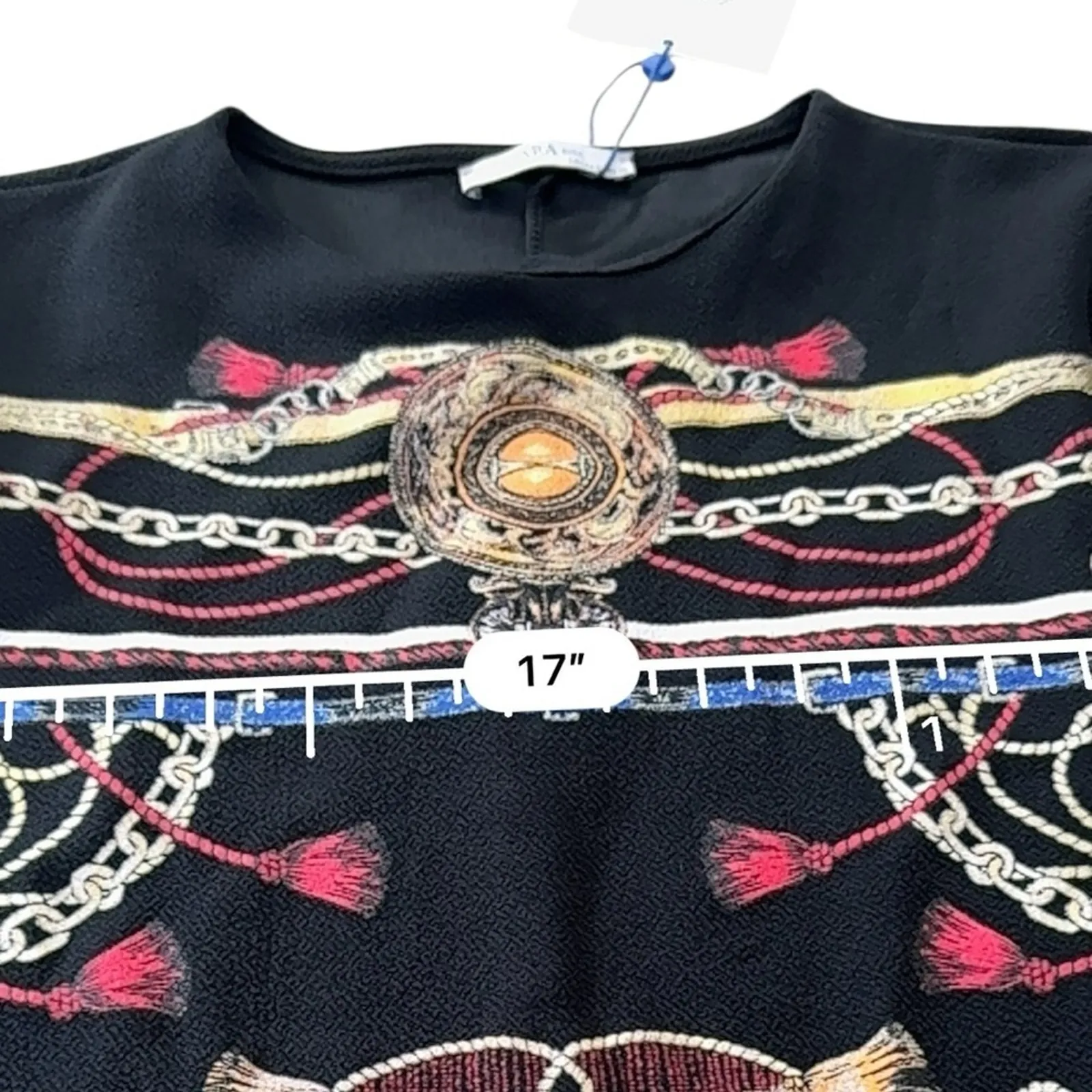 Zara Geometric Basic Tunic Dress with Gold and Red Chain Print NEW Size SMALL - Image 12