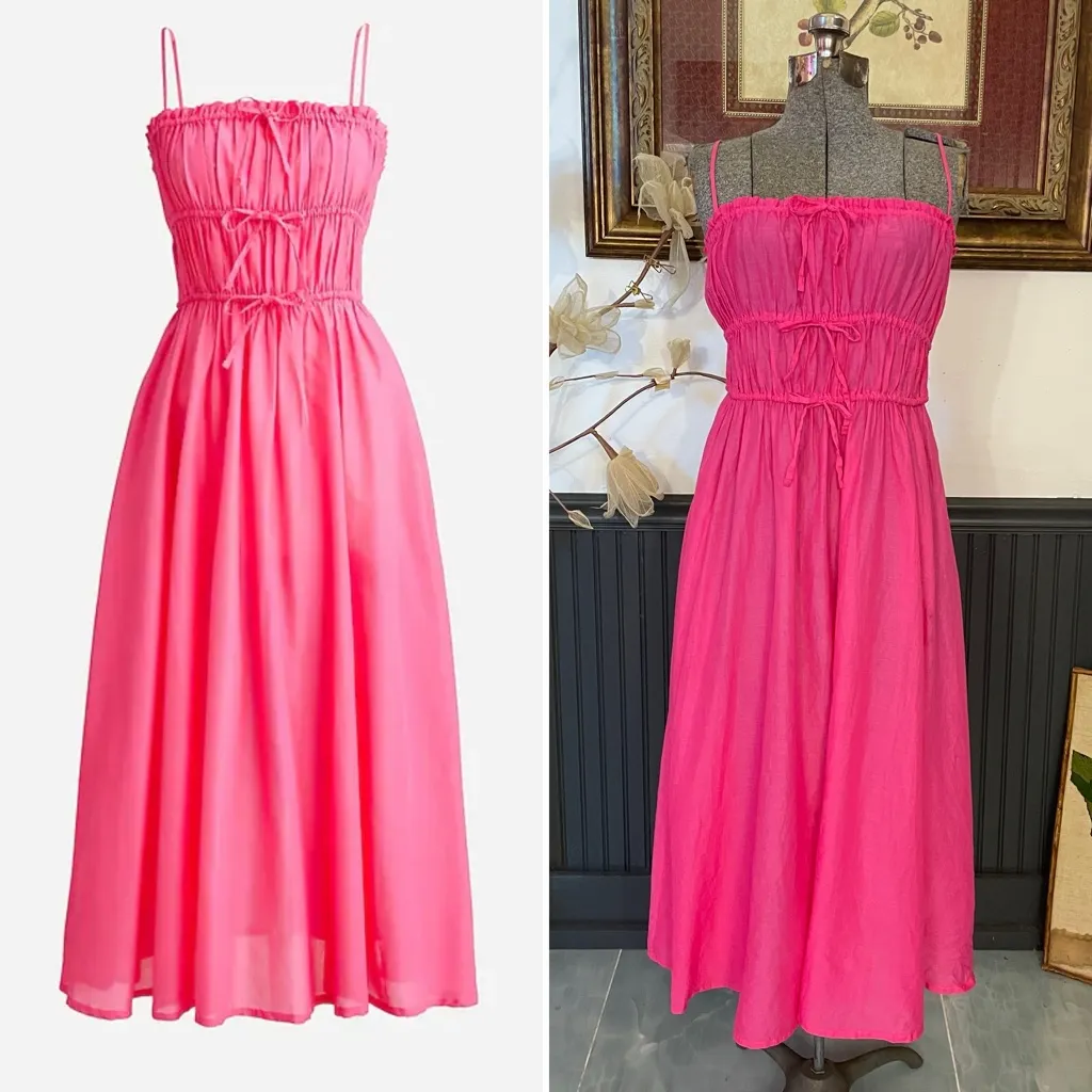 J. Crew Tie Front Voile Organic Cotton Pink Midi Dress - Sz M 🧡🎀 - Image 2