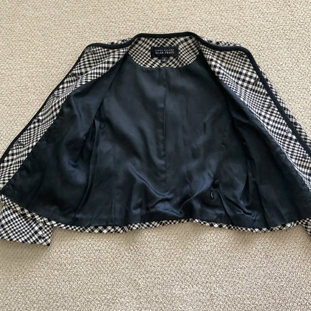 Linda Allard Ellen Tracy 100% Wool Coat Black White Tweed Style Tailored Size 14 - Image 8