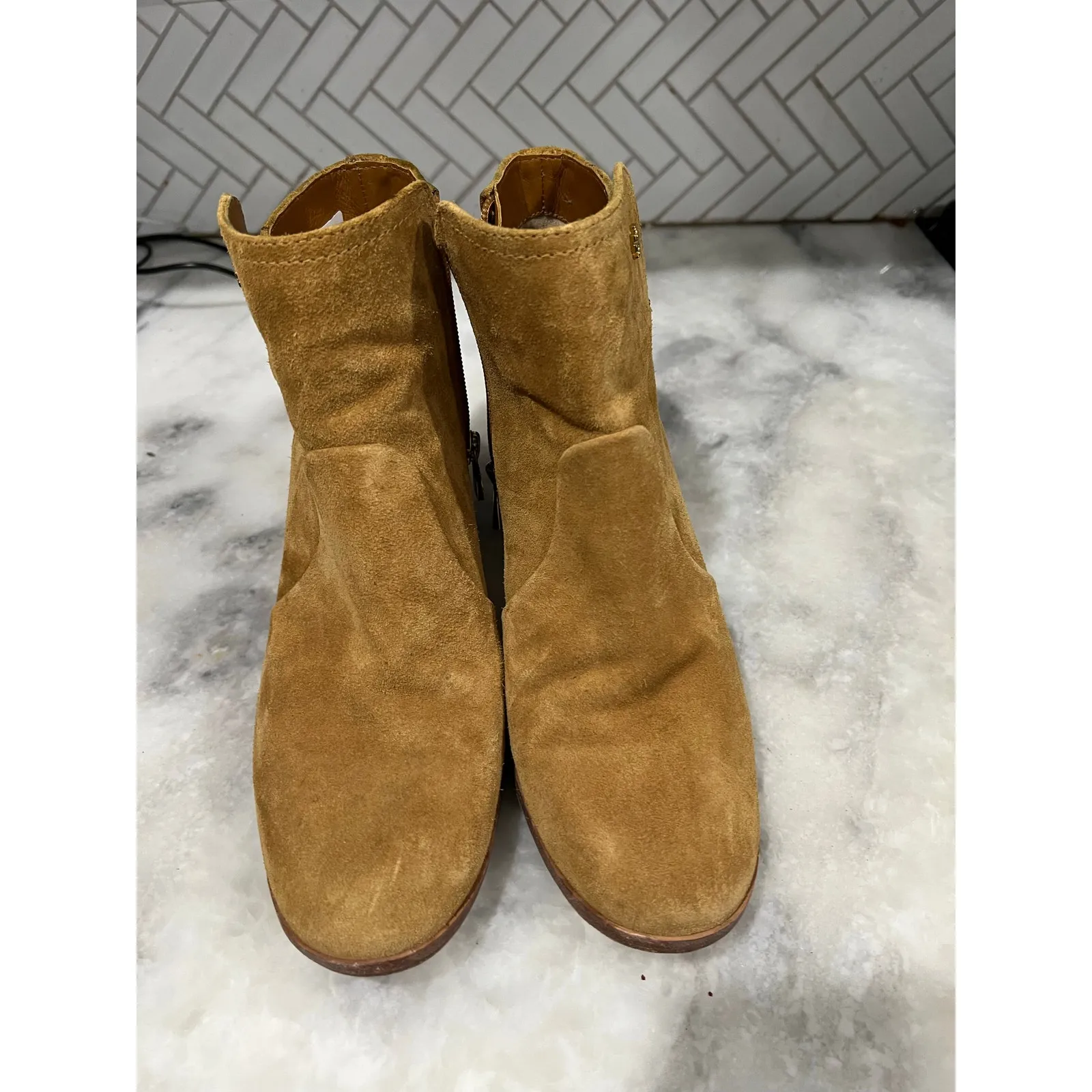 Tory Burch Women’s Suede Ankle Boots Tan Leather Sole Block Heel Size 10M - Image 16