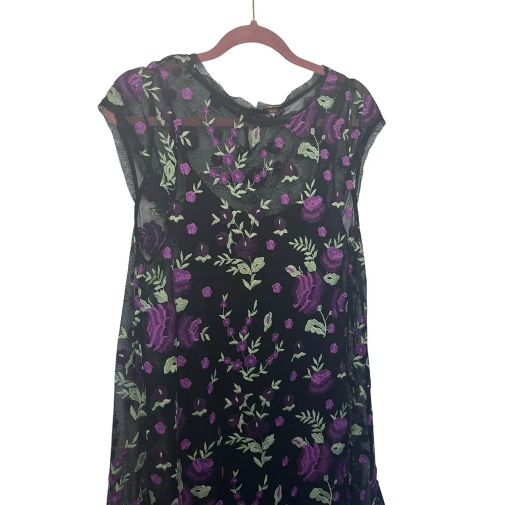 Free People Anthropologie Sky Bright Purple Black Midi Dress Gown - Image 7