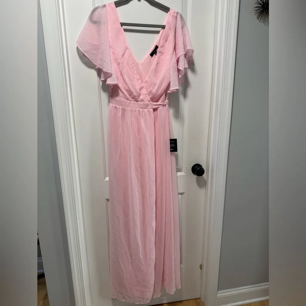 Lulus Convincing Grace NWT size M Light Blush Flutter Sleeve Wrap Maxi Dress‎ - Image 3